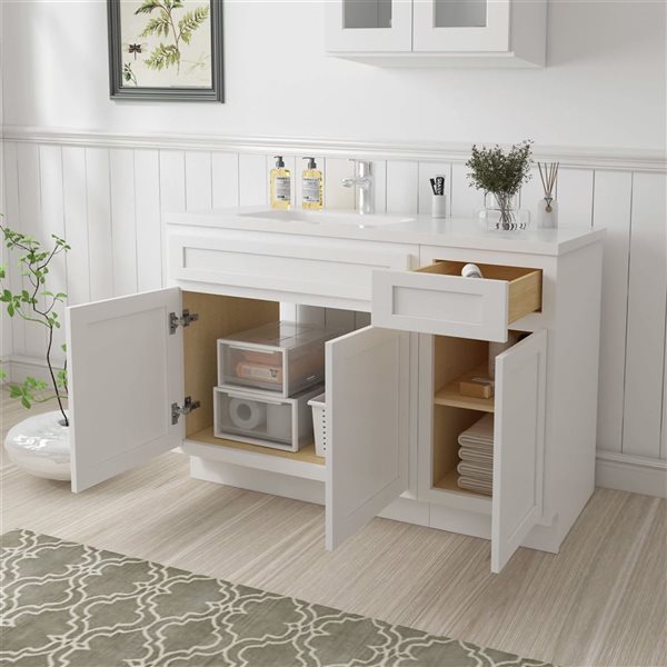 Vanity Art 54 x 21 x 32.5-in Freestanding 1-Drawer Bath Vanity Oak Cabinet without Top - White