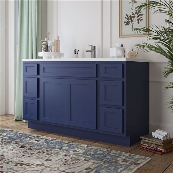Vanity Art 60 x 21 x 32.5-in Freestanding 4-Drawer Bath Vanity Oak Cabinet without Top - Blue