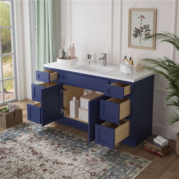 Vanity Art 60 x 21 x 32.5-in Freestanding 4-Drawer Bath Vanity Oak Cabinet without Top - Blue
