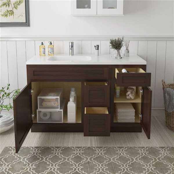 Vanity Art 51 x 21 x 32.5-in Freestanding 2-Right Drawer Bath Vanity Oak Cabinet without Top - Brown