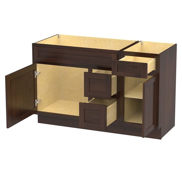 Vanity Art 51 x 21 x 32.5-in Freestanding 2-Right Drawer Bath Vanity Oak Cabinet without Top - Brown