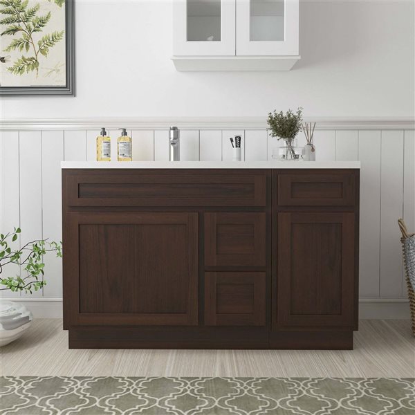Vanity Art 51 x 21 x 32.5-in Freestanding 2-Right Drawer Bath Vanity Oak Cabinet without Top - Brown