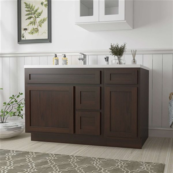 Vanity Art 51 x 21 x 32.5-in Freestanding 2-Right Drawer Bath Vanity Oak Cabinet without Top - Brown
