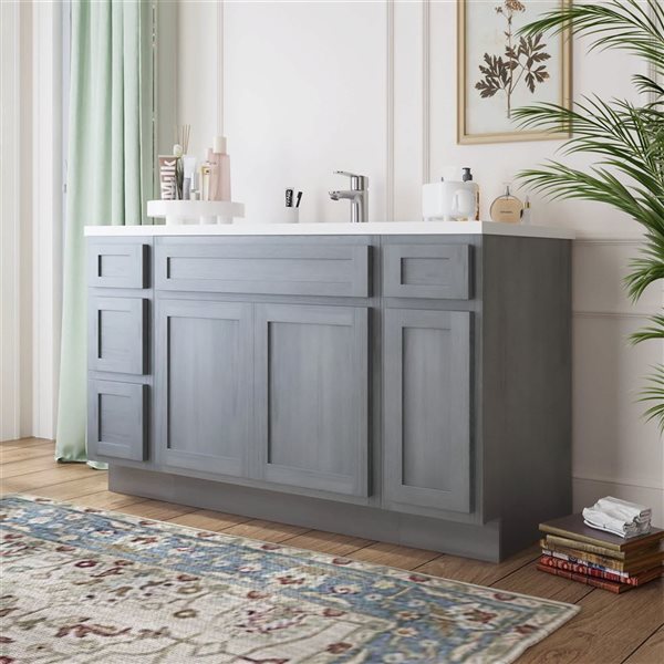 Vanity Art 63 x 21 x 32.5-in Freestanding 4-Drawer Bath Vanity Oak Cabinet without Top - Silver