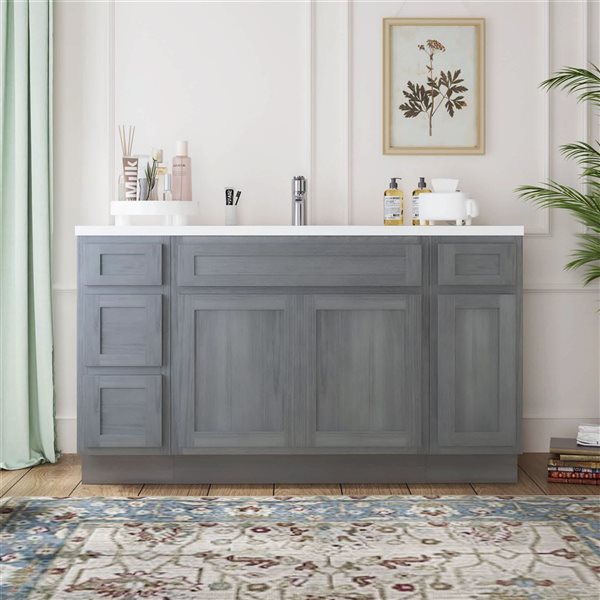 Vanity Art 63 x 21 x 32.5-in Freestanding 4-Drawer Bath Vanity Oak Cabinet without Top - Silver