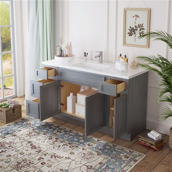 Vanity Art 63 x 21 x 32.5-in Freestanding 4-Drawer Bath Vanity Oak Cabinet without Top - Silver