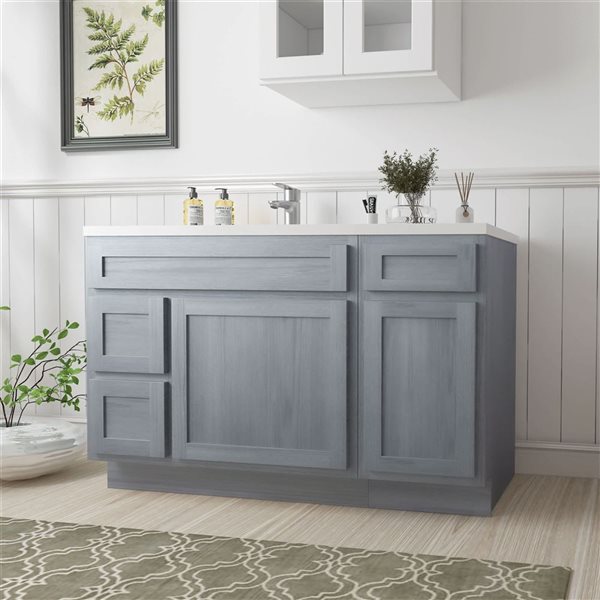 Vanity Art 51 x 21 x 32.5-in Freestanding 2-Left Drawer Bath Vanity Oak Cabinet without Top - Silver