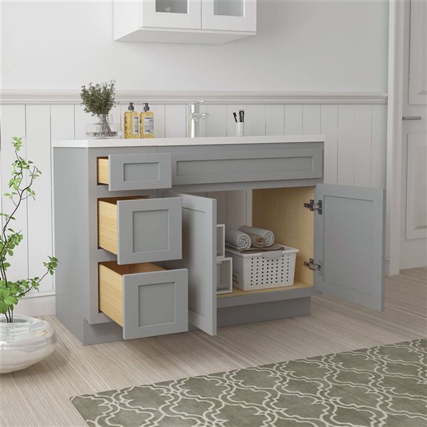 Vanity Art 45 x 21 x 32.5-in Freestanding 3-Drawer Bath Vanity Oak Cabinet without Top - Grey