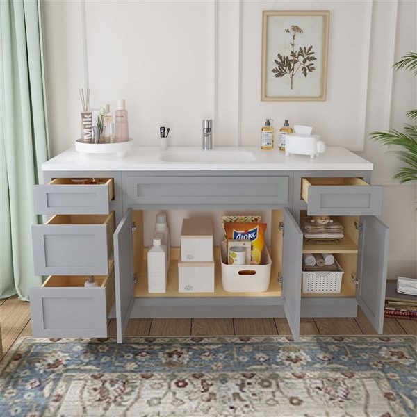 Vanity Art 66 x 21 x 32.5-in Freestanding 4-Drawer Bath Vanity Oak Cabinet without Top - Grey