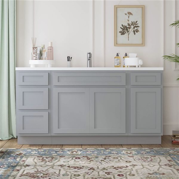 Vanity Art 66 x 21 x 32.5-in Freestanding 4-Drawer Bath Vanity Oak Cabinet without Top - Grey