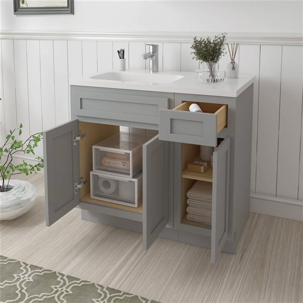 Vanity Art 36 x 21 x 32.5-in Freestanding 1-Drawer Bath Vanity Oak Cabinet without Top - Grey
