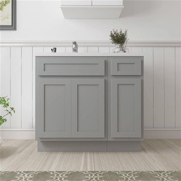 Vanity Art 36 x 21 x 32.5-in Freestanding 1-Drawer Bath Vanity Oak Cabinet without Top - Grey
