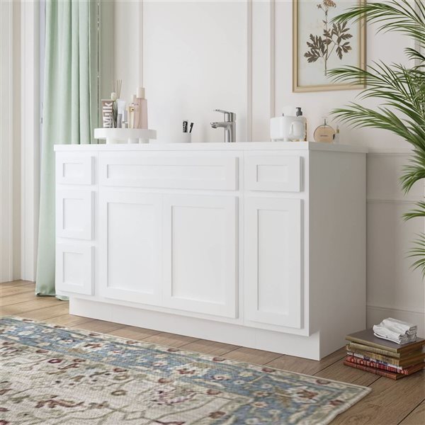 Vanity Art 54 x 21 x 32.5-in Freestanding 4-Drawer Bath Vanity Oak Cabinet without Top - White