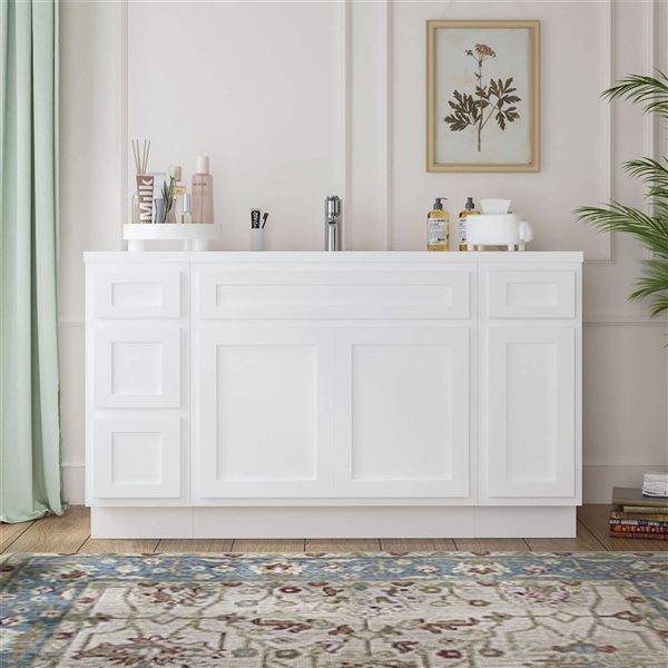 Vanity Art 54 x 21 x 32.5-in Freestanding 4-Drawer Bath Vanity Oak Cabinet without Top - White