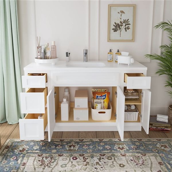 Vanity Art 54 x 21 x 32.5-in Freestanding 4-Drawer Bath Vanity Oak Cabinet without Top - White