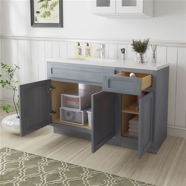 Vanity Art 51 x 21 x 32.5-in Freestanding Bath Vanity Oak Cabinet without Top - Silver