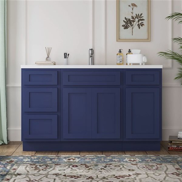 Vanity Art 54 x 21 x 32.5-in Freestanding Bathroom Vanity Oak Cabinet without Top - Blue