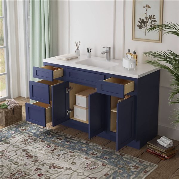Vanity Art 54 x 21 x 32.5-in Freestanding Bathroom Vanity Oak Cabinet without Top - Blue
