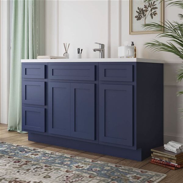 Vanity Art 54 x 21 x 32.5-in Freestanding Bathroom Vanity Oak Cabinet without Top - Blue