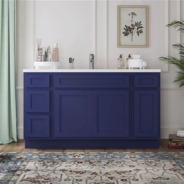 Vanity Art 63 x 21 x 32.5-in Freestanding 4-Drawer Bath Vanity Oak Cabinet without Top - Blue