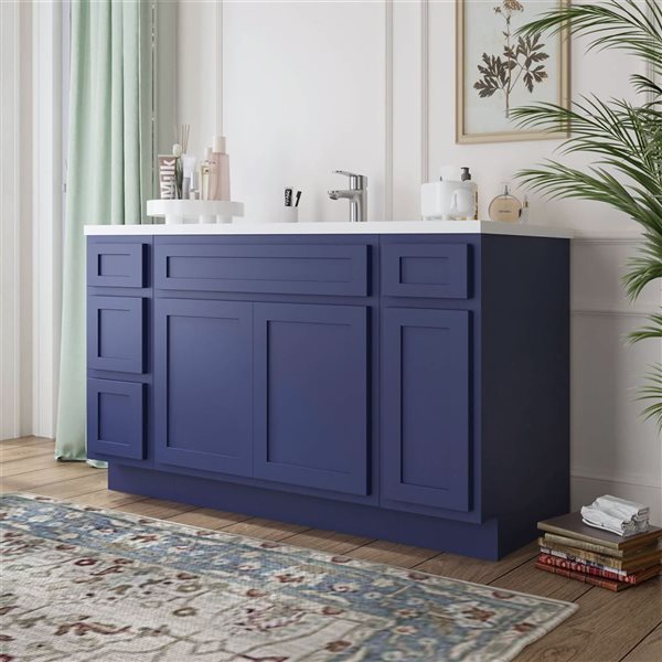 Vanity Art 63 x 21 x 32.5-in Freestanding 4-Drawer Bath Vanity Oak Cabinet without Top - Blue