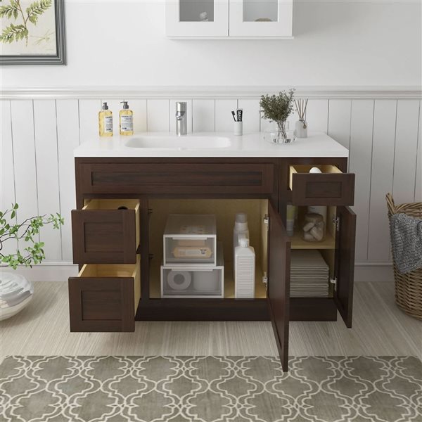 Vanity Art 48 x 21 x 32.5-in Freestanding 2-Left Drawer Bath Vanity Oak Cabinet without Top - Brown
