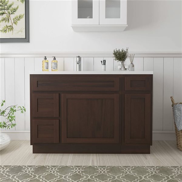 Vanity Art 48 x 21 x 32.5-in Freestanding 2-Left Drawer Bath Vanity Oak Cabinet without Top - Brown