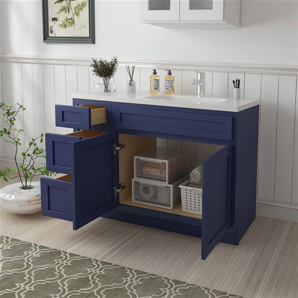 Vanity Art 48 x 21 x 32.5-in Freestanding Bath Vanity Oak Cabinet without Top - Blue