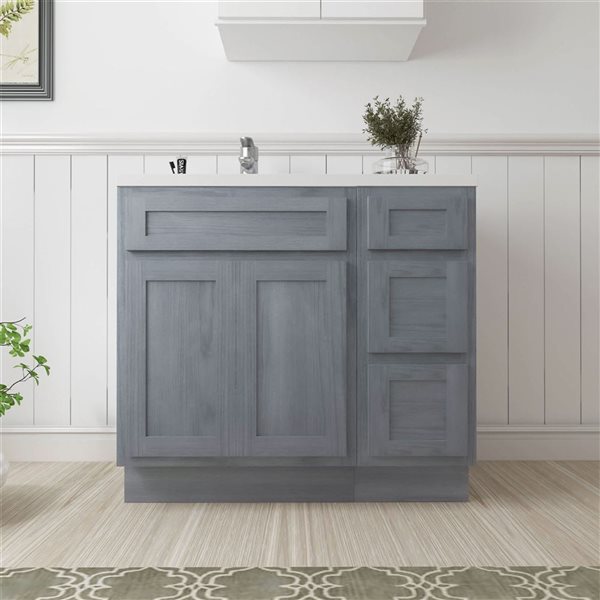 Vanity Art 36 x 21 x 32.5-in Freestanding Bath Vanity Oak Cabinet without Top - Silver