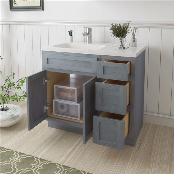 Vanity Art 36 x 21 x 32.5-in Freestanding Bath Vanity Oak Cabinet without Top - Silver