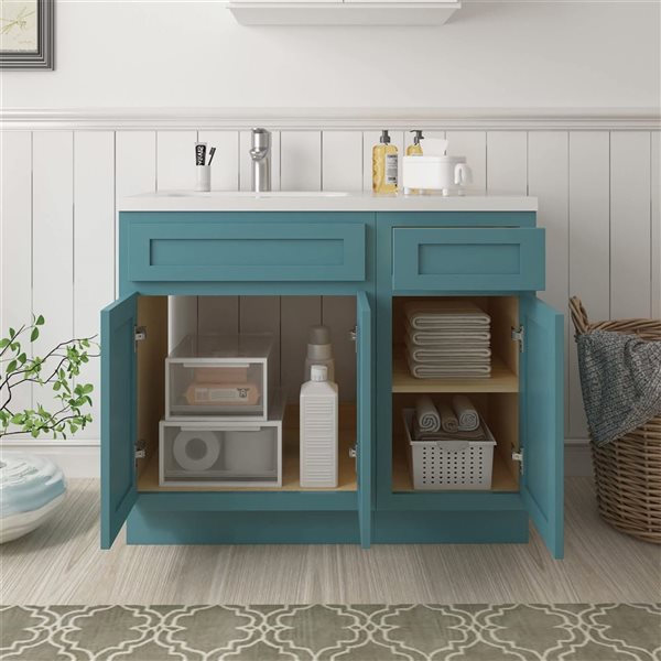 Vanity Art 39 x 21 x 32.5-in Freestanding 1-Drawer Bath Vanity Oak Cabinet without Top - Sea Green