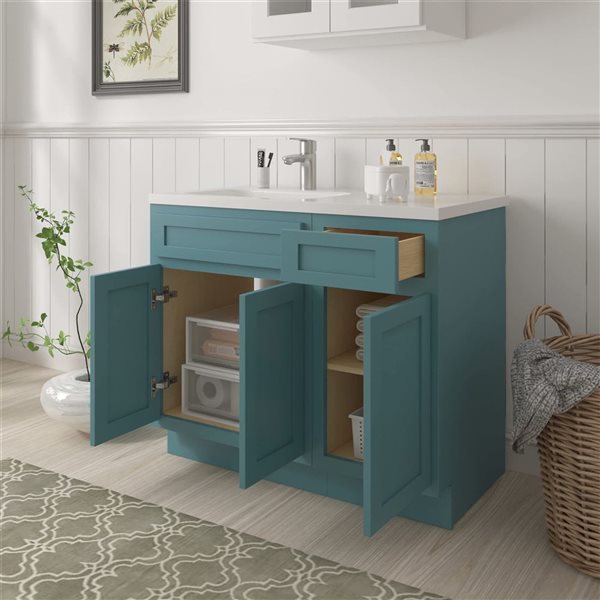 Vanity Art 39 x 21 x 32.5-in Freestanding 1-Drawer Bath Vanity Oak Cabinet without Top - Sea Green
