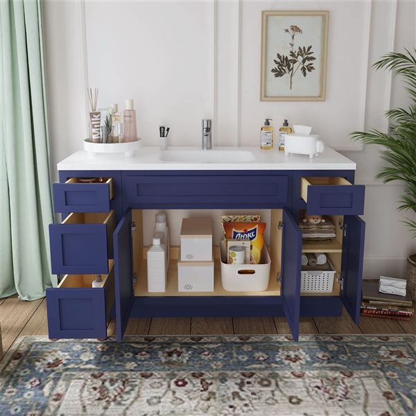 Vanity Art 57 x 21 x 32.5-in Freestanding 4-Drawer Bath Vanity Oak Cabinet without Top - Blue