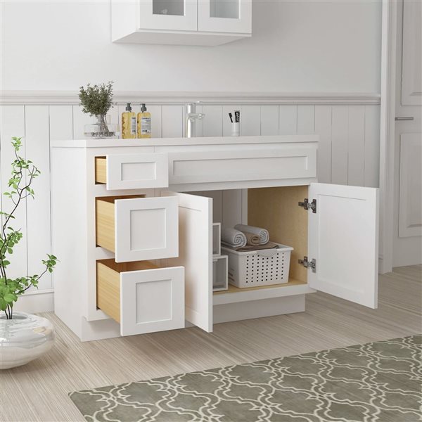 Vanity Art 48 x 21 x 32.5-in Freestanding 3-Drawer Bath Vanity Oak Cabinet without Top - White