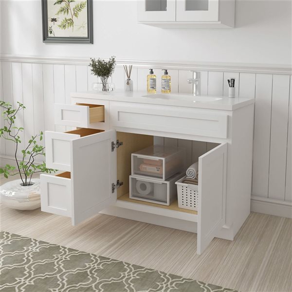 Vanity Art 48 x 21 x 32.5-in Freestanding 3-Drawer Bath Vanity Oak Cabinet without Top - White