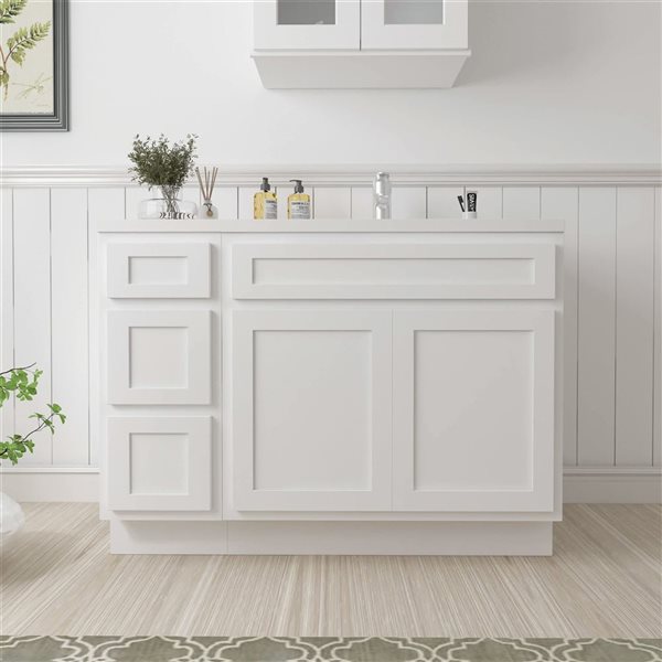 Vanity Art 48 x 21 x 32.5-in Freestanding 3-Drawer Bath Vanity Oak Cabinet without Top - White