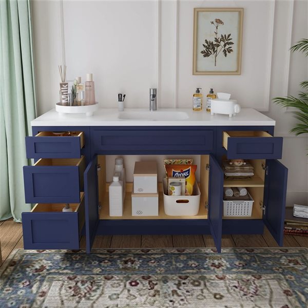 Vanity Art 66 x 21 x 32.5-in Freestanding 4-Drawer Bath Vanity Oak Cabinet without Top - Blue