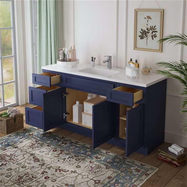 Vanity Art 66 x 21 x 32.5-in Freestanding 4-Drawer Bath Vanity Oak Cabinet without Top - Blue