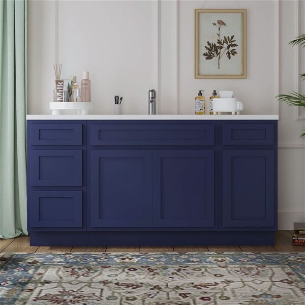 Vanity Art 66 x 21 x 32.5-in Freestanding 4-Drawer Bath Vanity Oak Cabinet without Top - Blue