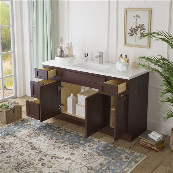 Vanity Art 60 x 21 x 32.5-in Freestanding Bath Vanity Oak Cabinet without Top - Brown