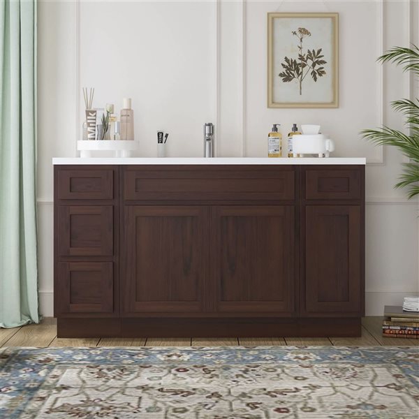 Vanity Art 60 x 21 x 32.5-in Freestanding Bath Vanity Oak Cabinet without Top - Brown