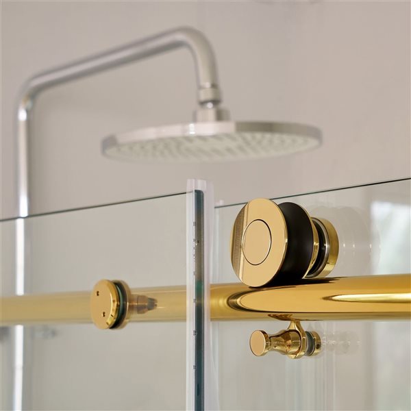 Vanity Art 56–60-in W x 76-in H Frameless Sliding Shower Door w/ 8-mm Shatterproof Glass - Gold