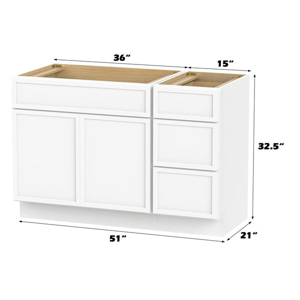 Vanity Art 51-in W x 21-in D x 32.5-in H 3-Drawer Bathroom Vanity w/o Top - White