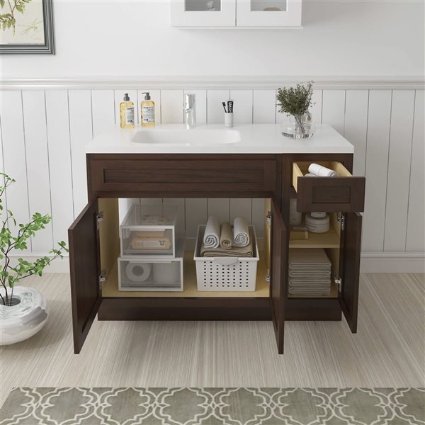 Vanity Art 45 x 21 x 32.5-in Freestanding 1-Drawer Bath Vanity Oak Cabinet without Top - Brown