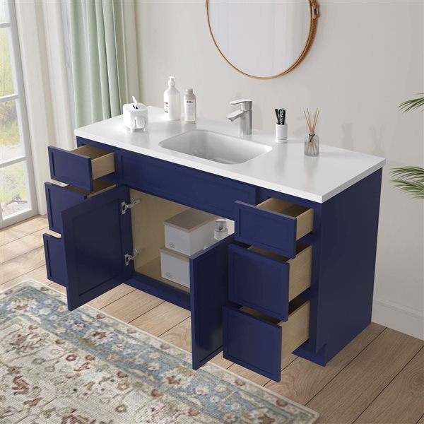 Vanity Art 57-in W x 21-in D x 32.5-in H 6-Drawer Bathroom Vanity w/o Top - Blue