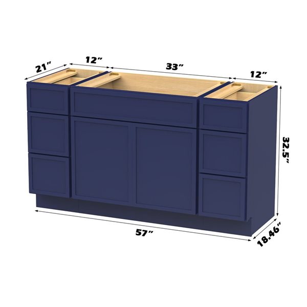 Vanity Art 57-in W x 21-in D x 32.5-in H 6-Drawer Bathroom Vanity w/o Top - Blue