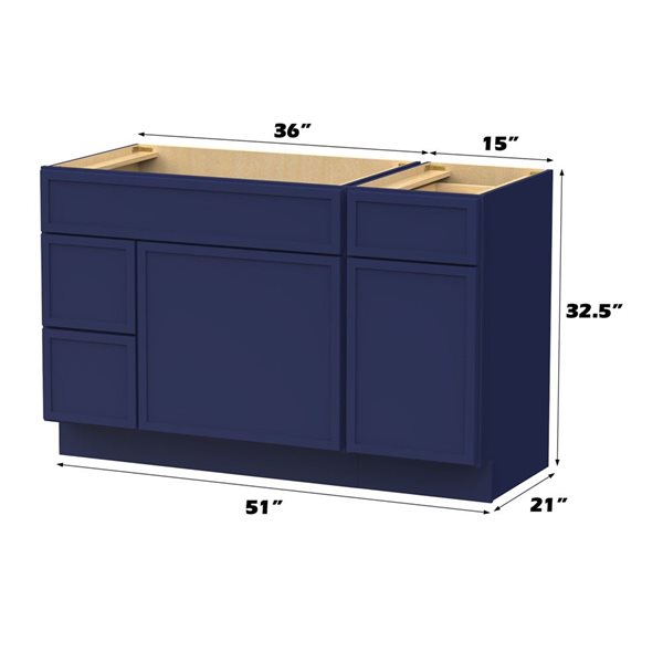 Vanity Art 51-in W x 21-in D x 32.5-in H 3-Drawer Bathroom Vanity w/o Top - Blue