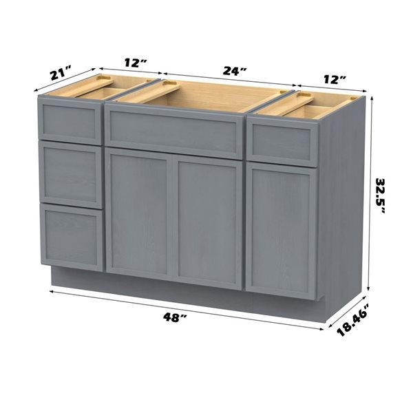 Vanity Art 48-in W x 21-in D x 32.5-in H 4-Drawer Bathroom Vanity w/o Top - Smoky Grey