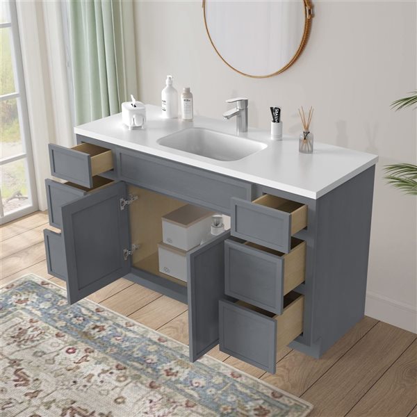 Vanity Art 57-in W x 21-in D x 32.5-in H 6-Drawer Bathroom Vanity w/o Top - Smoky Grey
