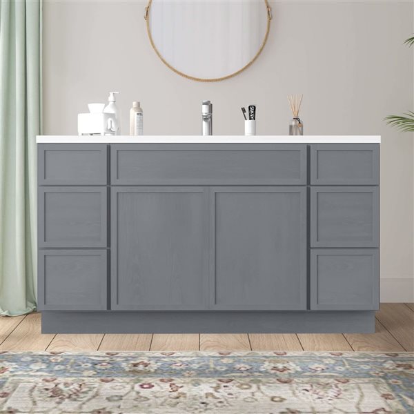 Vanity Art 57-in W x 21-in D x 32.5-in H 6-Drawer Bathroom Vanity w/o Top - Smoky Grey